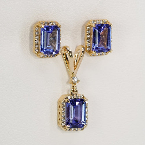 Boucles d'oreilles Violet Cascade - Parure en or jaune 14 kt, tanzanites et diamants 58 Facettes S003