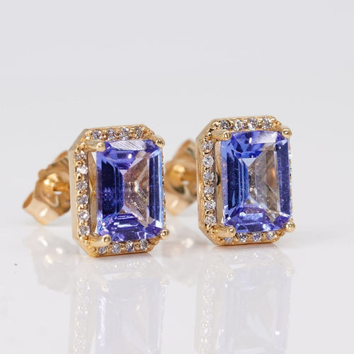 Boucles d'oreilles Violet Cascade - Parure en or jaune 14 kt, tanzanites et diamants 58 Facettes S003