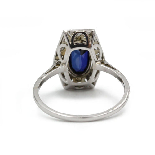 Bague 53 Bague Art déco en or blanc 750, diamants et saphir 58 Facettes SA065