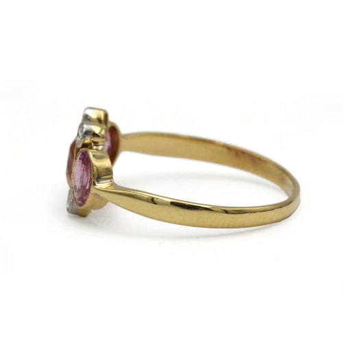 Bague 57 Bague ancienne en or jaune 750, saphirs roses et diamants taille rose 58 Facettes SA049