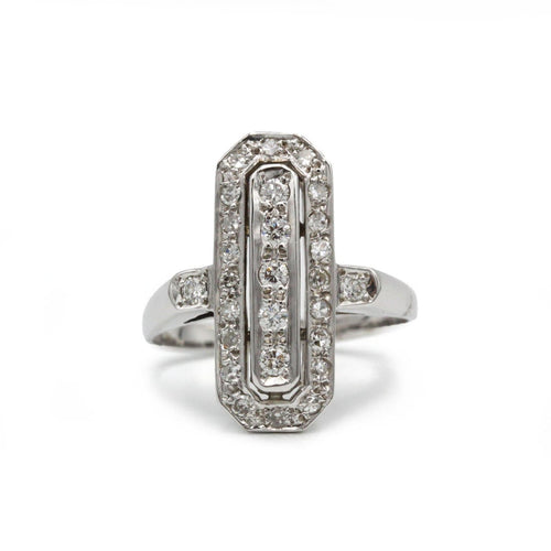 Bague 57 Bague Art déco en or blanc 18K et diamants 58 Facettes SA013