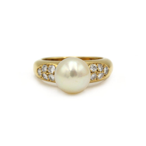 Bague 52 Bague en or jaune 18K, diamants et perle 58 Facettes SA045