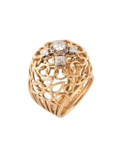 Bague 53 Bague cocktail en or jaune et diamants 58 Facettes BM236