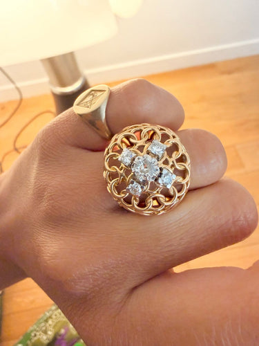 Bague 53 Bague cocktail en or jaune et diamants 58 Facettes BM236