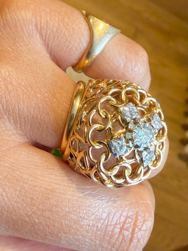 Bague 53 Bague cocktail en or jaune et diamants 58 Facettes BM236
