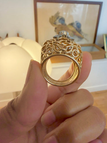 Bague 53 Bague cocktail en or jaune et diamants 58 Facettes BM236