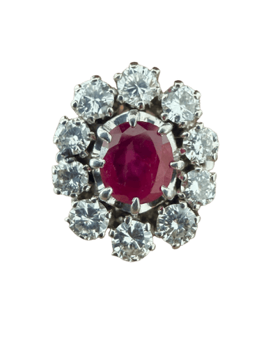 Bague 56 Bague Pompadour en or blanc, rubis et diamants 58 Facettes BM270