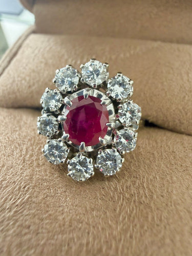 Bague 56 Bague Pompadour en or blanc, rubis et diamants 58 Facettes BM270