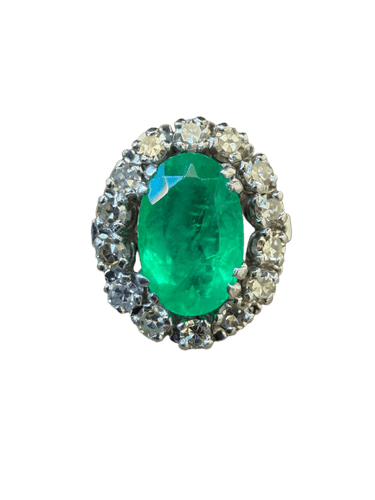 Bague 53 Bague Pompadour en or blanc, émeraude et diamants 58 Facettes BM244