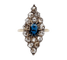 Bague marquise ancienne en or 18k, argent, saphir et diamants