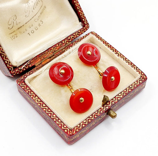 Boutons de manchette Boutons de manchette en or 18k et cornalines, circa 1920 58 Facettes A07889