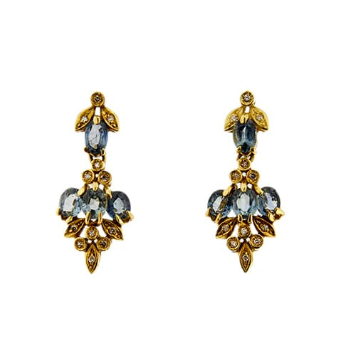 Boucles d'oreilles Boucles d’oreilles pendantes - Diamants et saphirs en or jaune 18 ct 58 Facettes 37417