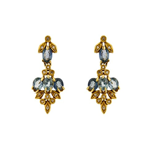 Boucles d'oreilles Boucles d’oreilles pendantes - Diamants et saphirs en or jaune 18 ct 58 Facettes 37417