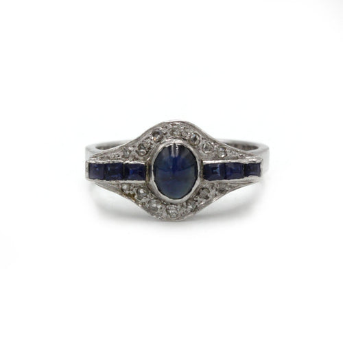 Bague 54 Bague Art déco en or blanc 18k, diamants et saphirs 58 Facettes SA095