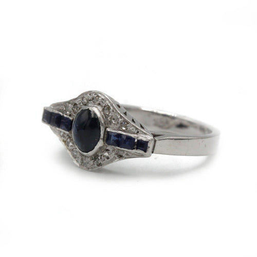 Bague 54 Bague Art déco en or blanc 18k, diamants et saphirs 58 Facettes SA095