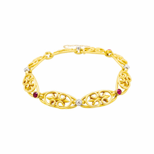 Bracelet Début XXe - Bracelet en or jaune, platine, rubis et diamants 58 Facettes 36051