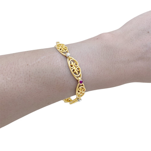 Bracelet Début XXe - Bracelet en or jaune, platine, rubis et diamants 58 Facettes 36051