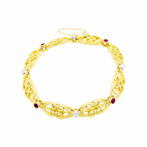 Bracelet Début XXe - Bracelet en or jaune, platine, rubis et diamants 58 Facettes 36051