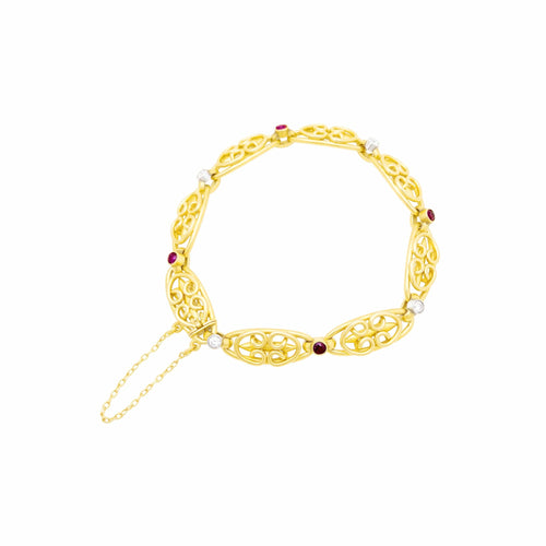 Bracelet Début XXe - Bracelet en or jaune, platine, rubis et diamants 58 Facettes 36051