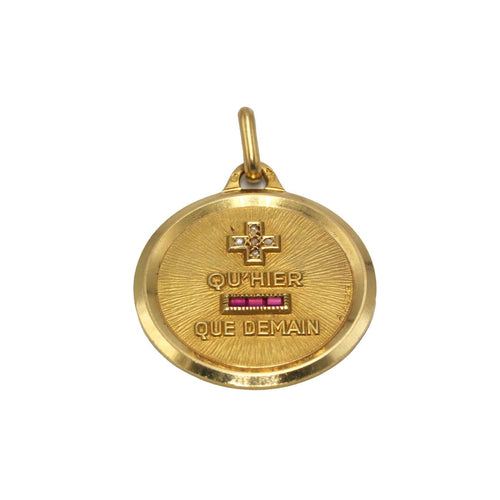 Pendentif Augis - Médaille en or 18k, diamants et pierres rouges 58 Facettes SA096