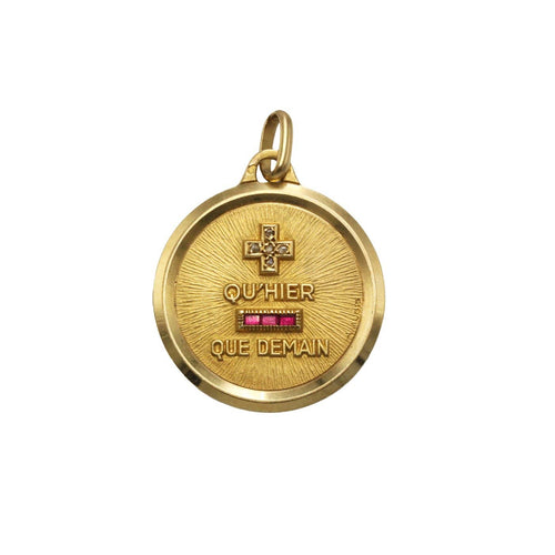 Pendentif Augis - Médaille en or 18k, diamants et pierres rouges 58 Facettes SA096