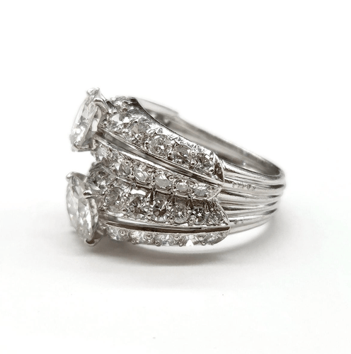 Bague 47 Bague Toi & Moi en platine avec diamants taille ancienne 58 Facettes BOV/260061