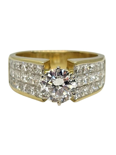 Bague 54 Bague solitaire en or jaune 18K et diamants, 3,10 ct 58 Facettes 2249