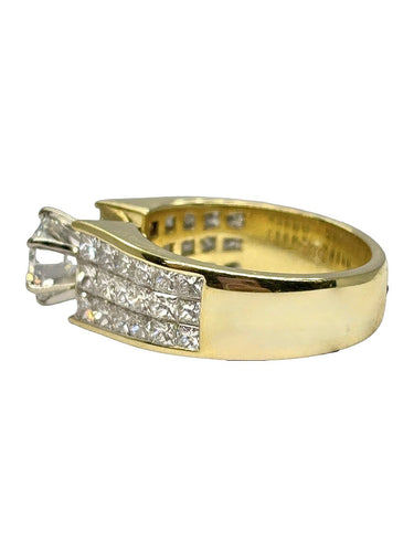 Bague 54 Bague solitaire en or jaune 18K et diamants, 3,10 ct 58 Facettes 2249