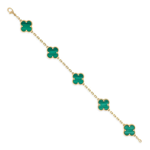 Bracelet Van Cleef & Arpels - Bracelet Alhambra vintage en or jaune 18k, malachite, 5 motifs 58 Facettes VI-0104