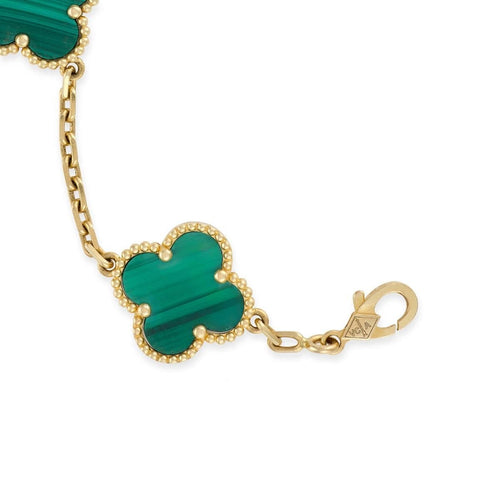 Bracelet Van Cleef & Arpels - Bracelet Alhambra vintage en or jaune 18k, malachite, 5 motifs 58 Facettes VI-0104