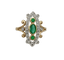 Bague marquise en or 18k, émeraudes et diamants