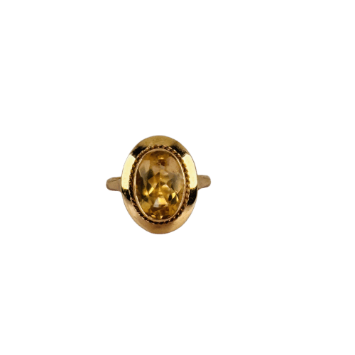Bague vintage en or jaune 14 carats avec citrine ovale