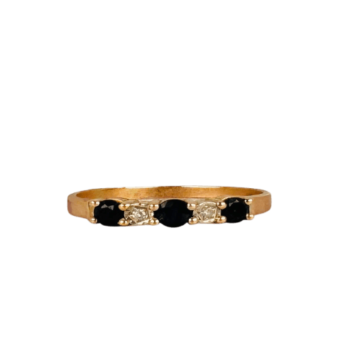 Bague vintage en or jaune 14k, saphirs bleus et diamants