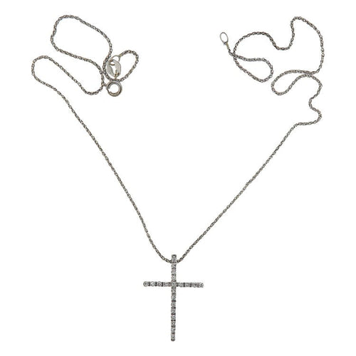 Collier Collier avec pendentif croix en or blanc 18k et diamants 58 Facettes G4042