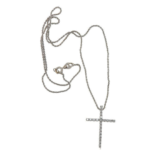 Collier Collier avec pendentif croix en or blanc 18k et diamants 58 Facettes G4042