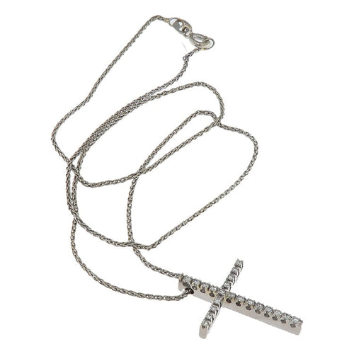 Collier Collier avec pendentif croix en or blanc 18k et diamants 58 Facettes G4042
