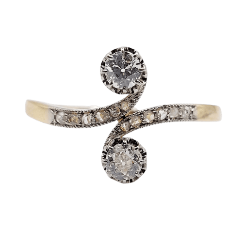 Bague 68 Bague toi et moi en or 18k et platine, diamants taille ancienne, 1900 58 Facettes A07892