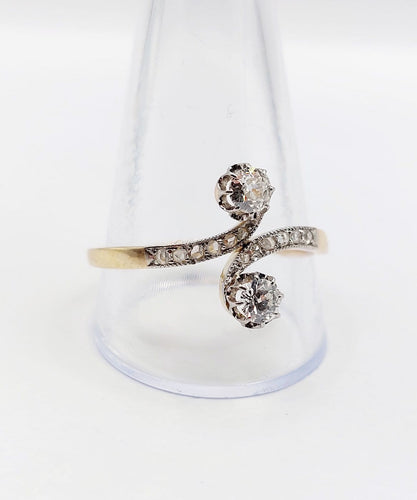 Bague 68 Bague toi et moi en or 18k et platine, diamants taille ancienne, 1900 58 Facettes A07892