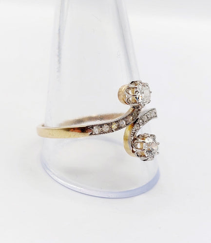 Bague 68 Bague toi et moi en or 18k et platine, diamants taille ancienne, 1900 58 Facettes A07892
