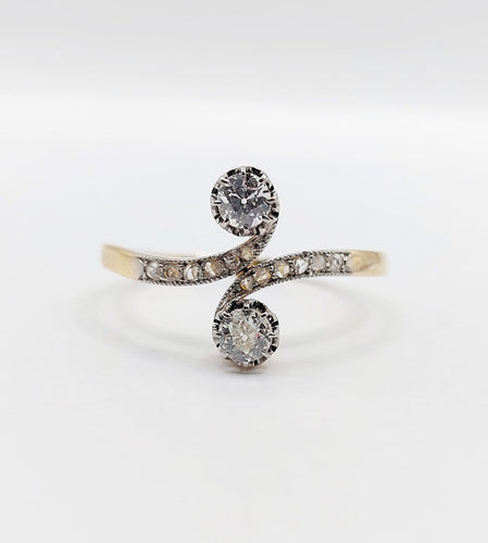 Bague 68 Bague toi et moi en or 18k et platine, diamants taille ancienne, 1900 58 Facettes A07892