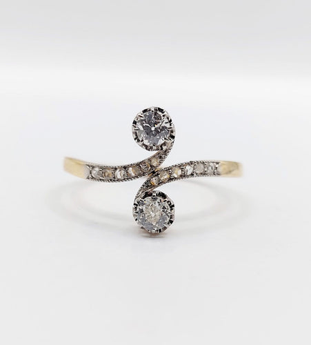 Bague 68 Bague toi et moi en or 18k et platine, diamants taille ancienne, 1900 58 Facettes A07892