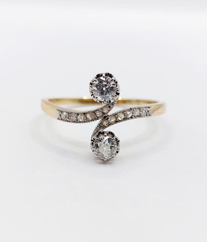 Bague 68 Bague toi et moi en or 18k et platine, diamants taille ancienne, 1900 58 Facettes A07892