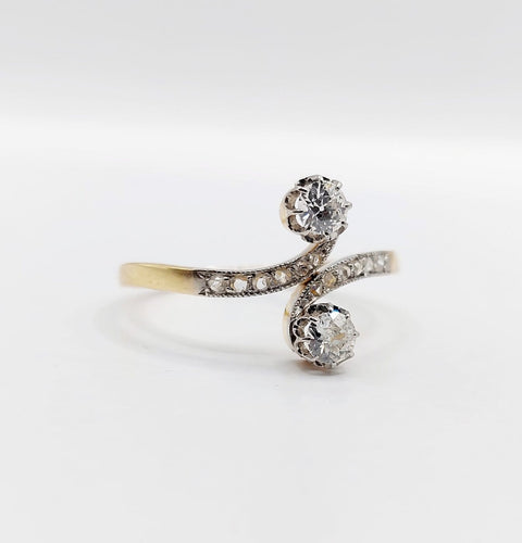 Bague 68 Bague toi et moi en or 18k et platine, diamants taille ancienne, 1900 58 Facettes A07892
