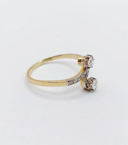 Bague 68 Bague toi et moi en or 18k et platine, diamants taille ancienne, 1900 58 Facettes A07892