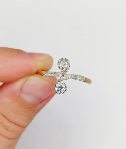 Bague 68 Bague toi et moi en or 18k et platine, diamants taille ancienne, 1900 58 Facettes A07892