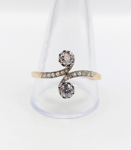 Bague 68 Bague toi et moi en or 18k et platine, diamants taille ancienne, 1900 58 Facettes A07892
