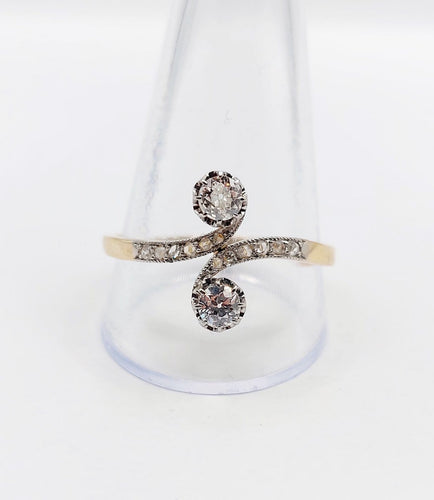 Bague 68 Bague toi et moi en or 18k et platine, diamants taille ancienne, 1900 58 Facettes A07892