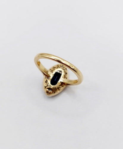 Bague 51.5 Bague marquise ancienne en or 18k et platine, saphir et diamants, vers 1920 58 Facettes A07898