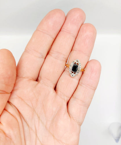 Bague 51.5 Bague marquise ancienne en or 18k et platine, saphir et diamants, vers 1920 58 Facettes A07898