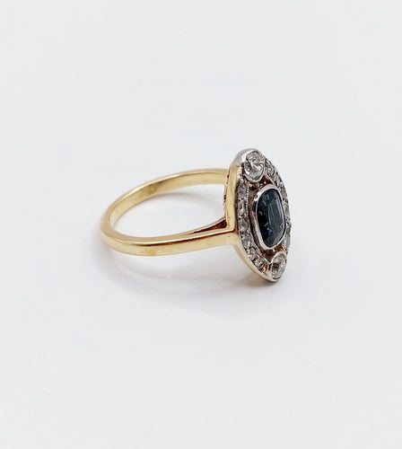 Bague 51.5 Bague marquise ancienne en or 18k et platine, saphir et diamants, vers 1920 58 Facettes A07898